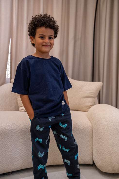 Boys summer pajama set Dark Blue t-shirt + Joystick Pants